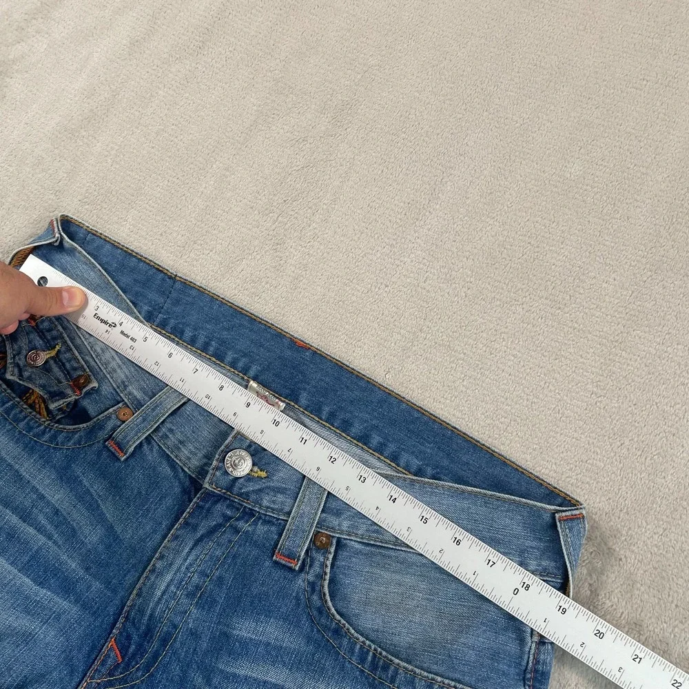 True‎ Religion Embroidered Flap Pockets Thick Stitch Men 36x33 Blue Made in USA
